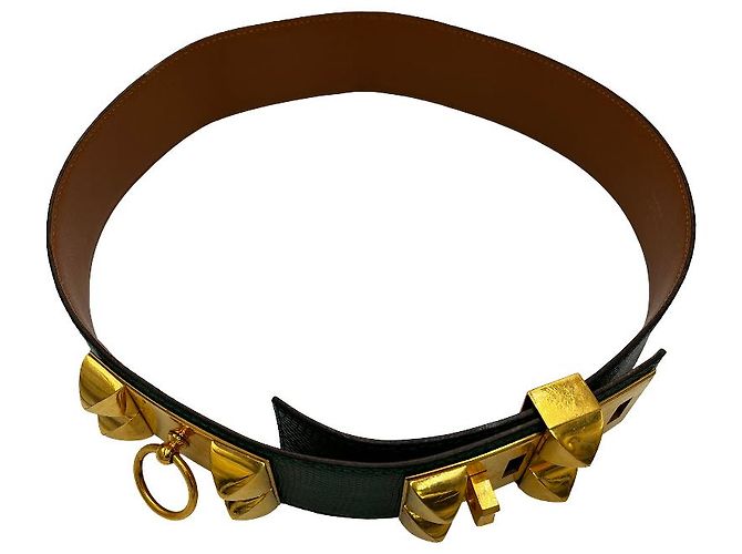Hermès Hermes Collier de Chien Belt Leather Wide Green
