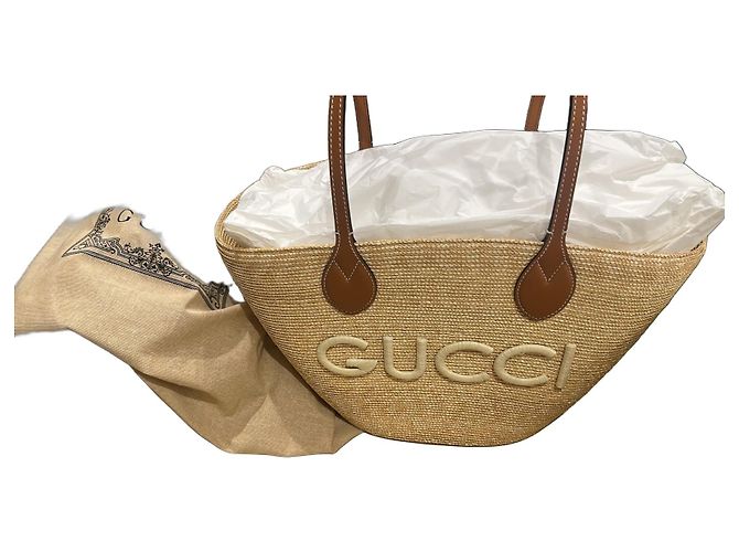 Gucci Liolo Strohtasche Braun