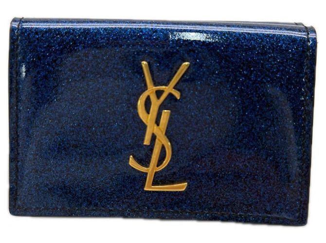 Cartera tríptico de piel charol azul Yves Saint Laurent 