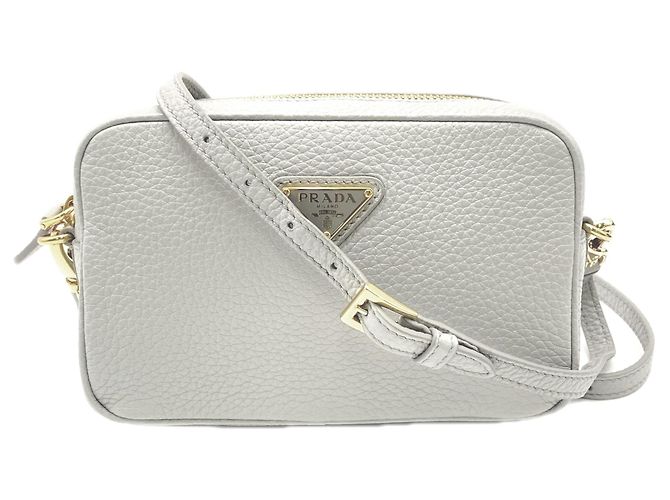 Mini bolsa de ombro em couro Prada, cinza Marrom