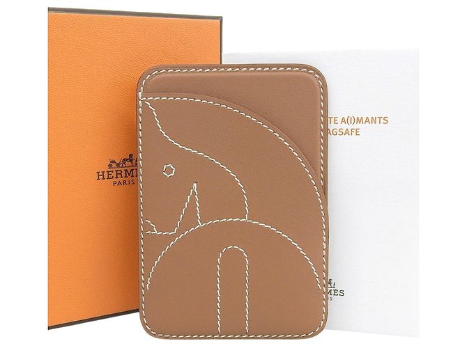Hermès Hermes MagSafe Eman Cheval B Stamp Magnetic Card Case Brown