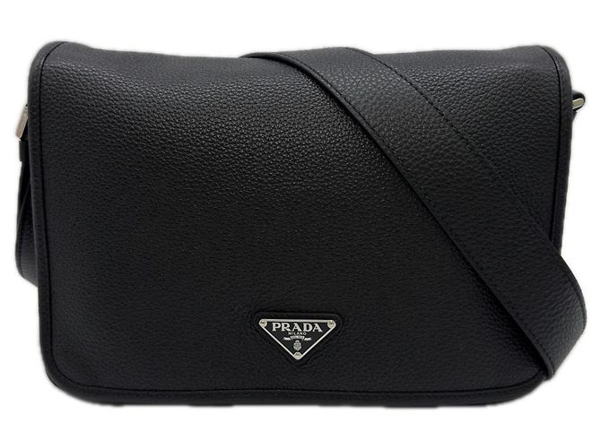 Prada Leather Triangle Logo Shoulder Bag Black