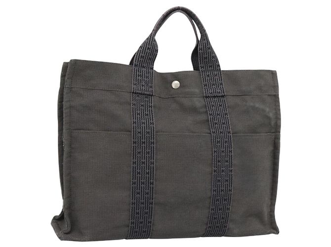 Hermès Borsa HERMES Her Line MM in tela grigio argento Auth 189685 Marrone