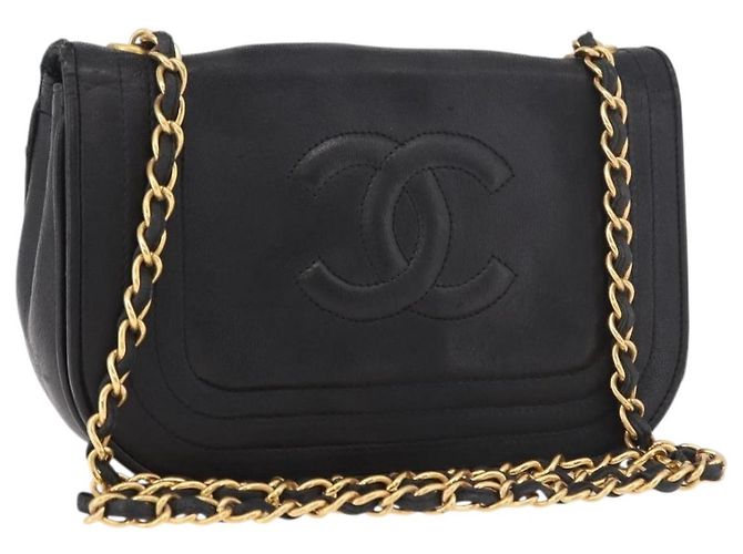 Borsa a tracolla CHANEL con catena in pelle di agnello nera e oro CC Auth 189894 Nero D'oro