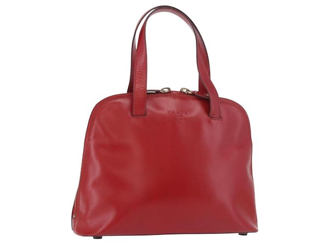 Sac à main PRADA en cuir rouge et or Auth bs35879 Doré