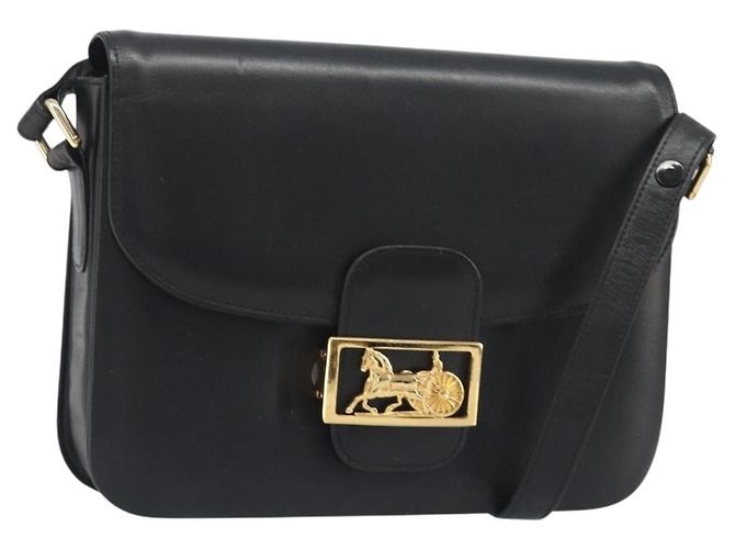 Céline Bolsa de Ombro CELINE em Couro Preto e Ouro Auth mr2534 Dourado