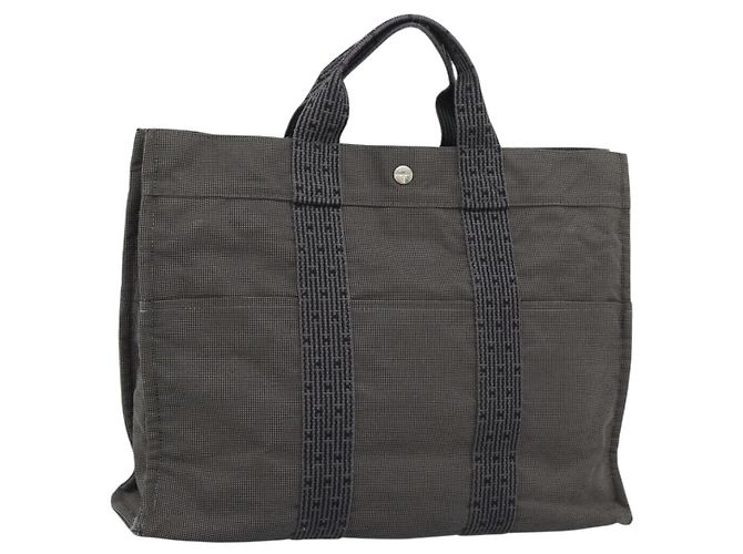 Hermès Bolsa HERMES Her LineMM em lona Cinza Prata Auth 189610 Marrom