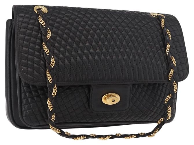 Borsa a Spalla con Catena BALLY in Pelle Nera e Oro Auth BA13679A Nero D'oro