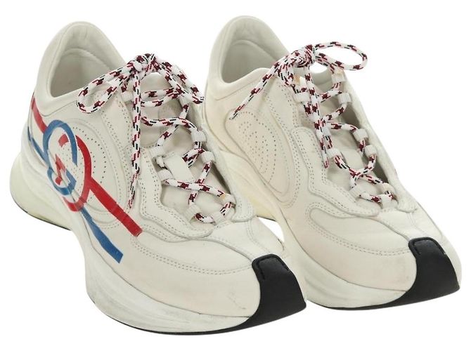 GUCCI Run Sneaker aus Leder Weiß Auth 190306M