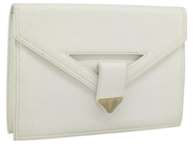 Clutch SAINT LAURENT in pelle bianca e oro Auth 188300 Bianco D'oro