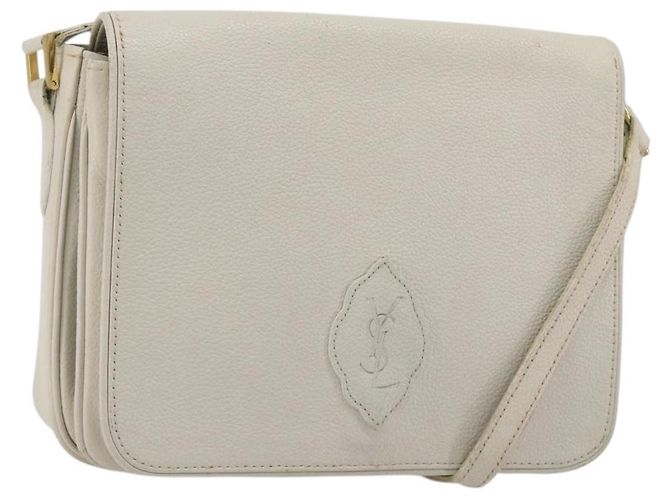 Bolso de Hombro SAINT LAURENT de Cuero Blanco Oro Auth bs35823 Dorado