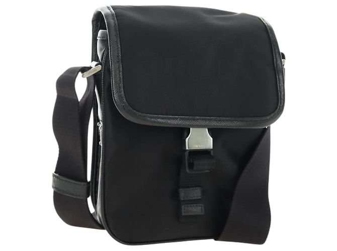 Borsa a Spalla PRADA Nylon Nero Argento Auth am11956SAM