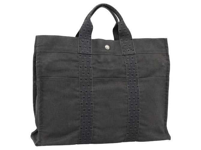 Hermès HERMES Her Line MM Handtasche Canvas Grau Silber Authentisch 189686 Braun