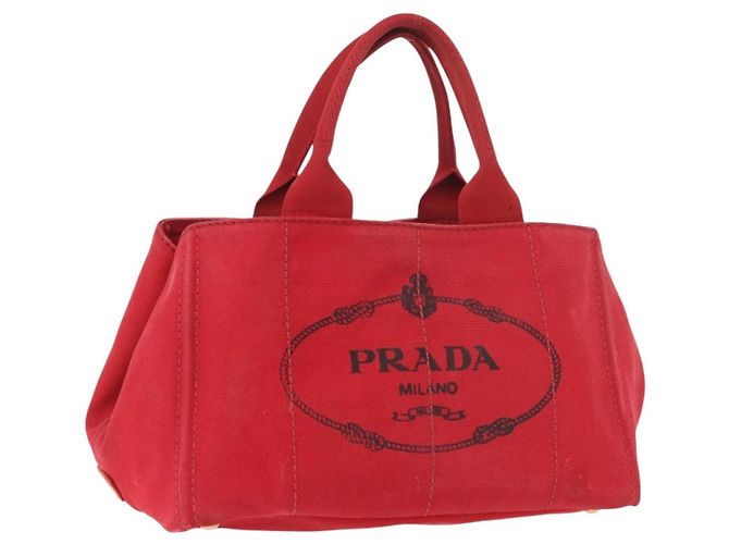 PRADA Canapa MM Handtasche aus Canvas Rot Auth bs35937
