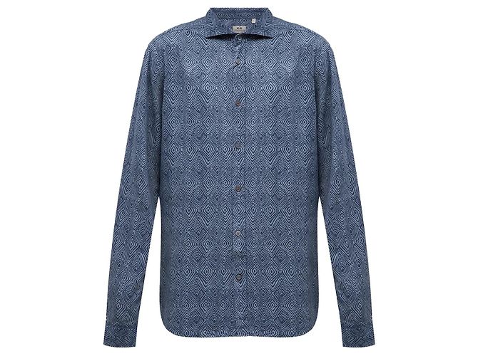 Autre Marque CC Collection Corneliani Dark Blue Patterned Shirt, Size 40 IT