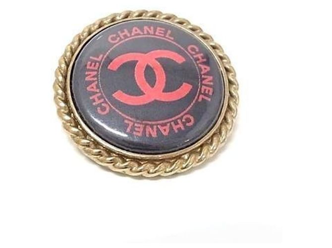 Chanel Coco Mark Brosche Schwarz Golden