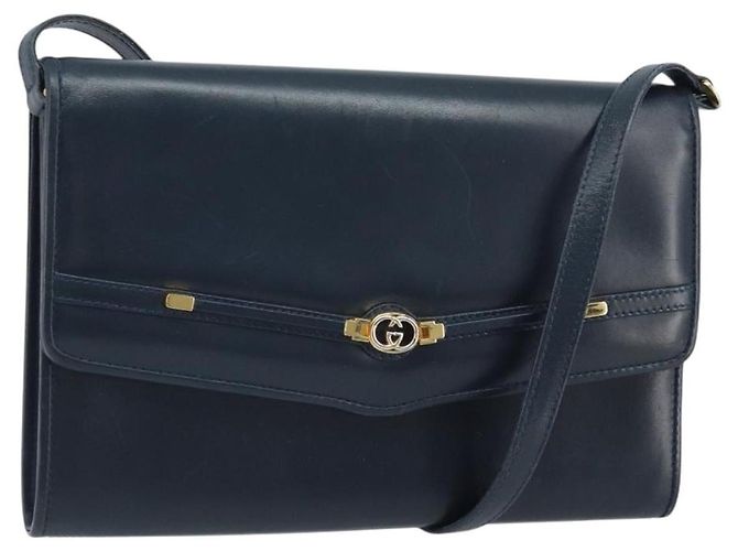 Gucci Vintage Interlocking G Flap Leather Small Blu navy