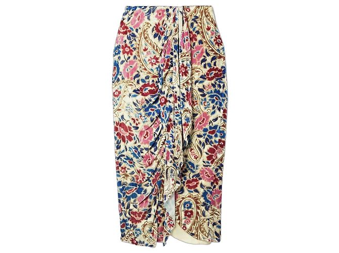 Saia drapeada estampada Breena Isabel Marant Rosa Vermelho Azul Multicor Bege