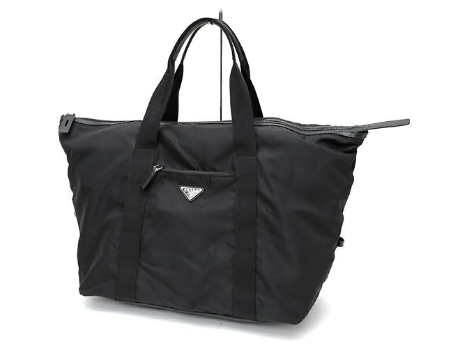 Borsa duffle in nylon e pelle Saffiano Prada Nero