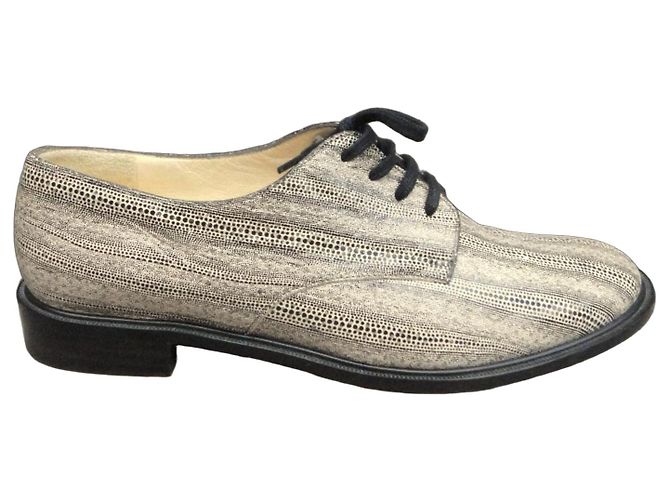 Robert Clergerie Derbies en cuir de poisson Noir Beige