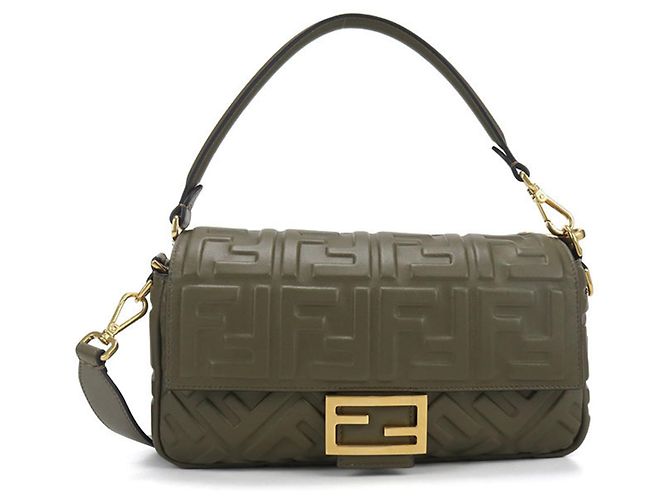 Fendi 8BR600 Baguette Handtasche Khaki Leder