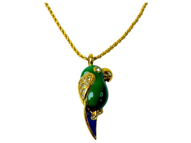 Collana Christian Dior Dior con motivo pappagallo e strass Blu D'oro Verde