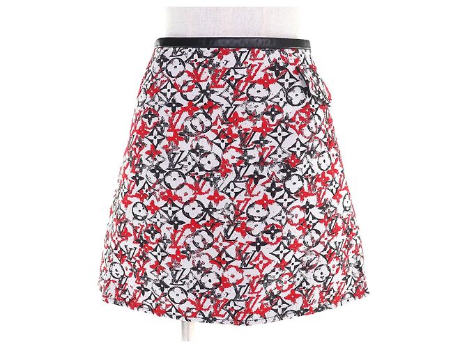 Saia em jacquard Monogram com acabamento em couro Louis Vuitton Preto Branco Vermelho
