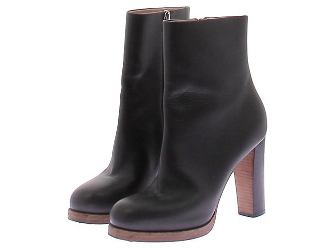 Céline Graue Lederstiefeletten