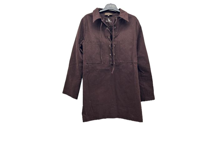 Autre Marque Vestido de algodón marrón ANIM Talla S Castaño