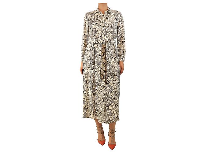 Weekend Max Mara Hemdkleid mit weiß-schwarzem Blumenprint - Größe UK 8