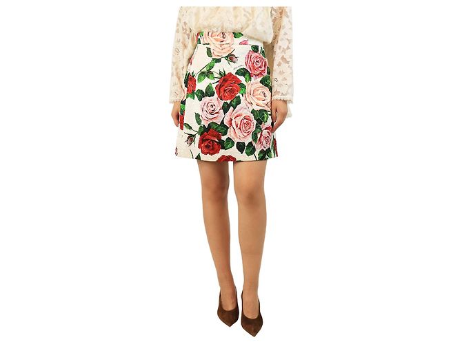 Dolce & Gabbana A-Linien-Rock White rose - Größe UK 10 Weiß