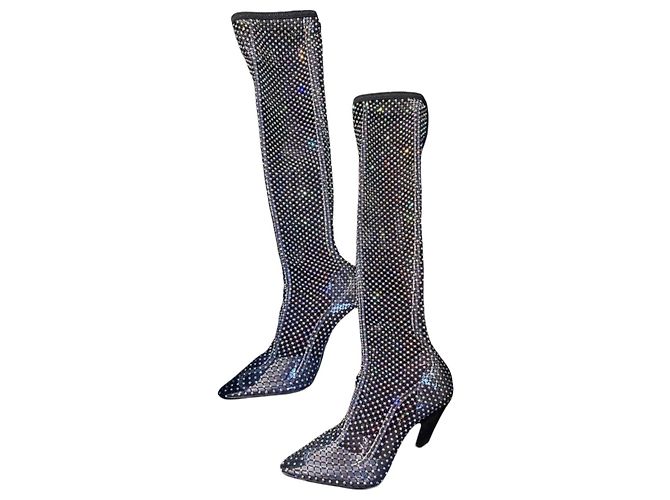 Saint Laurent Botas Altas de Strass Negro