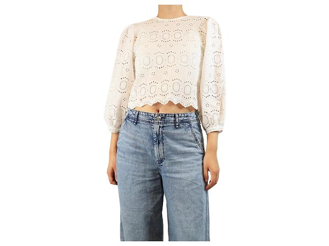 Autre Marque Weiße bestickte Baumwollbluse - Größe S