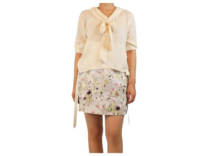 Autre Marque Creme-Bluse mit Schleife am Hals - Größe UK 10 Roh