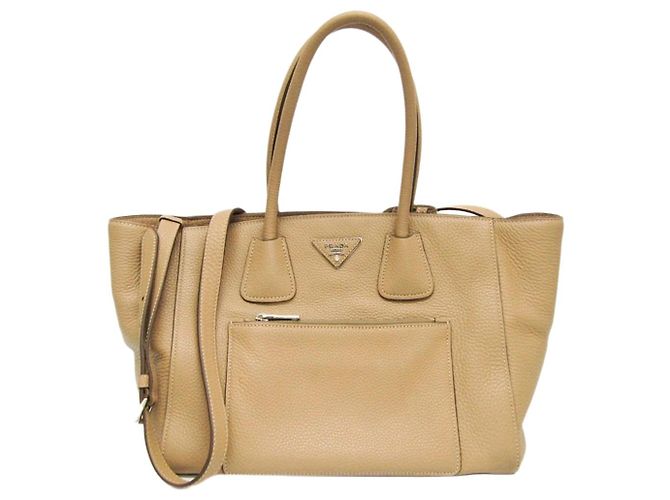 Prada Neutral Vitello Phenix leather 2way bag