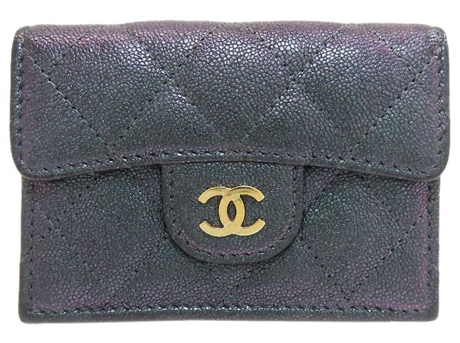 Cartera tríptico Matelassé Coco Mark de Chanel Negro Púrpura Metálico