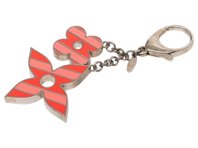 Chaveiro Monogram Flower da Louis Vuitton Prata Rosa Vermelho