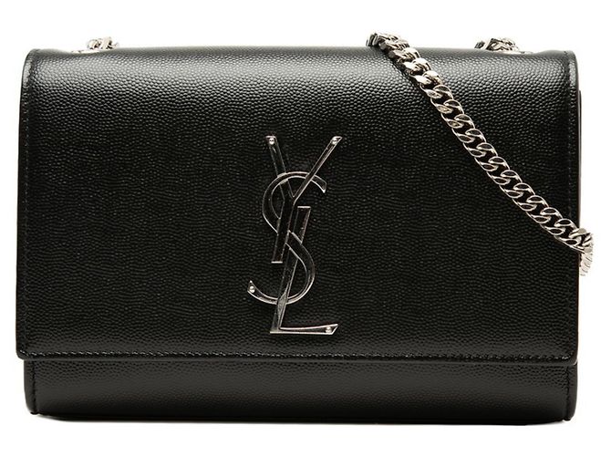 Borsa a tracolla Saint Laurent Kate Small YSL Logo Chain Nero Argento