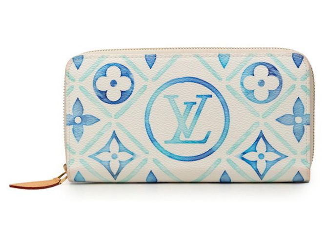 Louis Vuitton Monogram Tile Zippy Geldbörse Weiß Blau