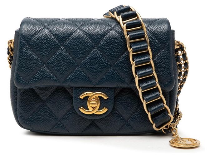 Borsa a tracolla Chanel Matelassé Coco Mark Crossbody Chain Blu navy