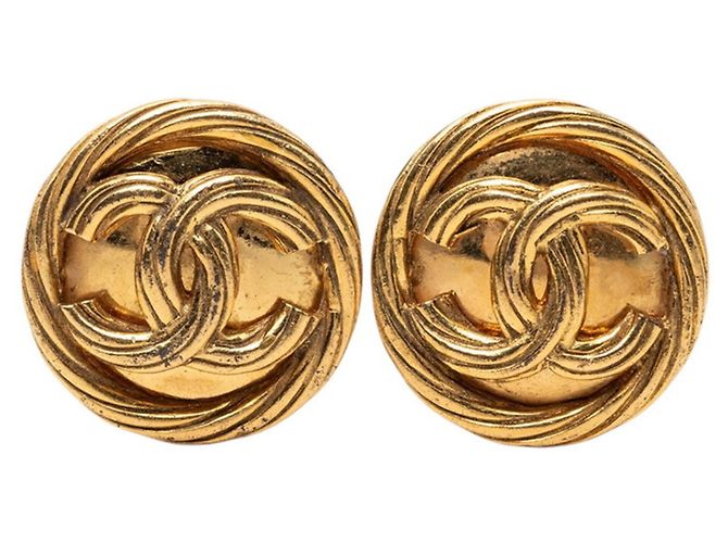 Orecchini a clip rotondi Chanel Coco Mark Vintage D'oro
