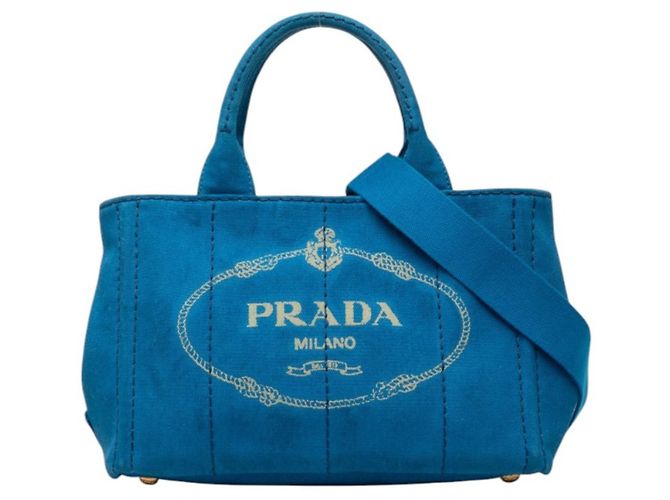 Sac à main en canapa avec logo triangle Prada Bleu
