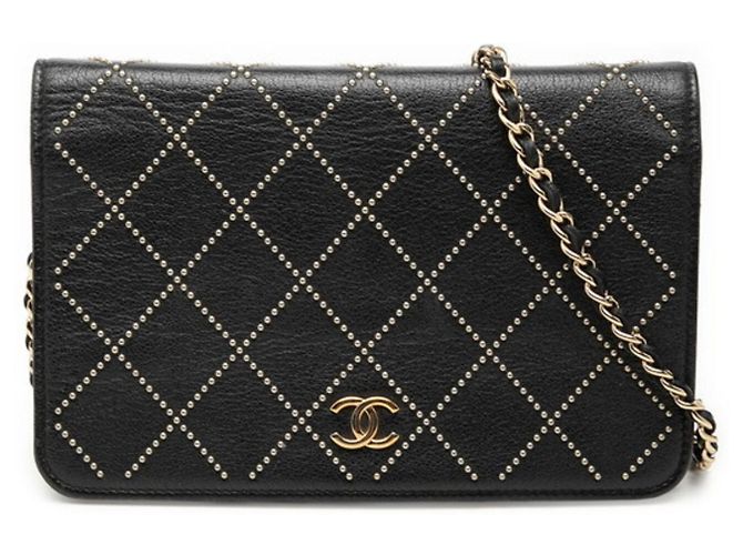 Borsa a Spalla Chanel Coco Mark Studded Chain Wallet Nero