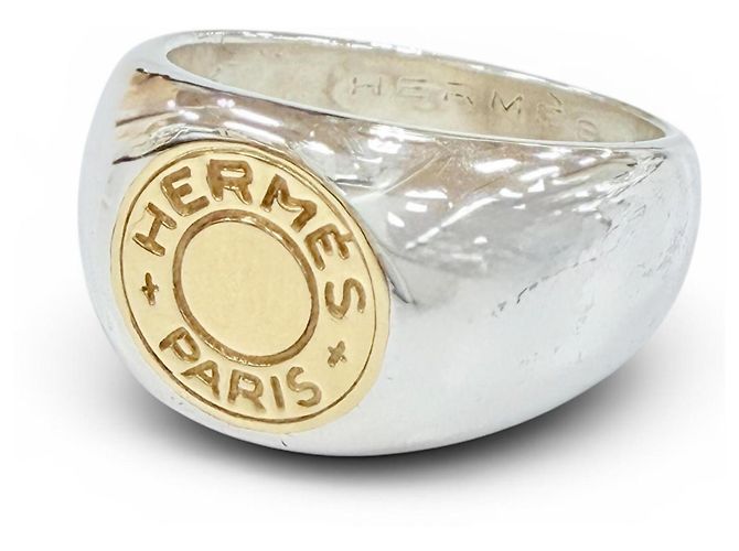 Ring Hermès Anello Hermes Vintage Combination Sellier Argento D'oro
