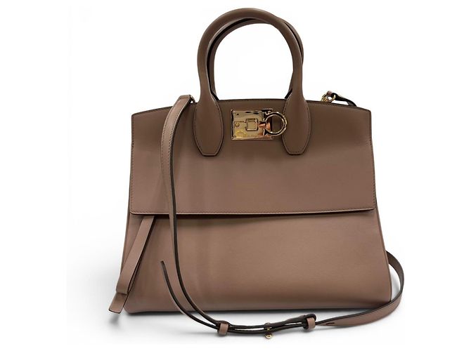 Borsa a tracolla 2-way in pelle morbida Studio Gancini Salvatore Ferragamo Marrone