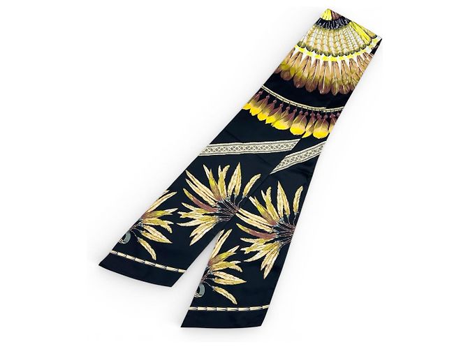 Hermès Sciarpa in seta HERMES Carre Long Maxi Twilly Nero Giallo 