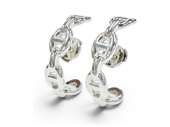 Hermès Pendientes de botón Hermes Chaine d'Ancre Enchainée en plata de ley