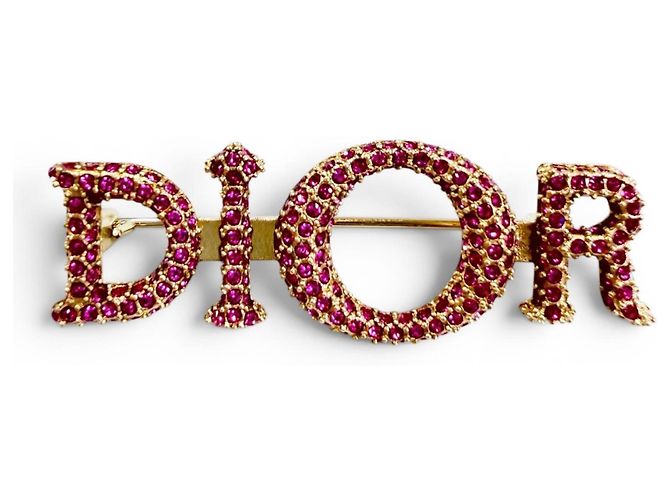 Broche Christian Dior con pedrería Rosa Dorado