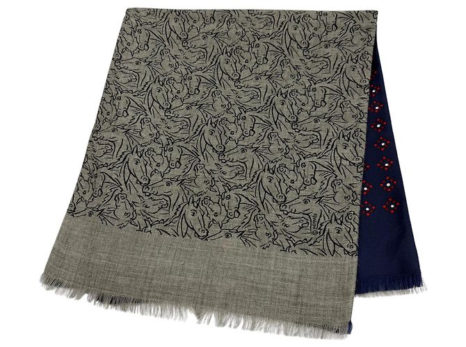 Hermès Hermes Cashmere Silk Tisse Reversible Stole Brown Navy blue