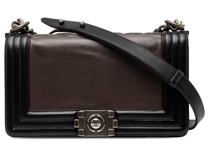 Boy Sac à bandoulière à chaîne Chanel Coco Mark pour garçon Marron Noir